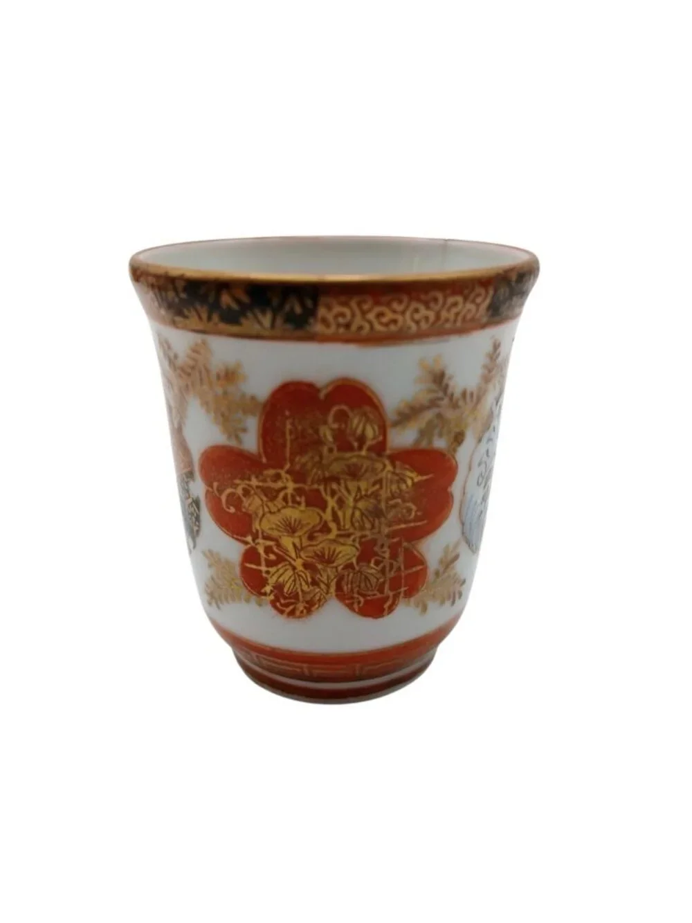 Japanese Kutani Porcelain Lidded Bottle Vase with Cup Meiji Era Gilt Signed